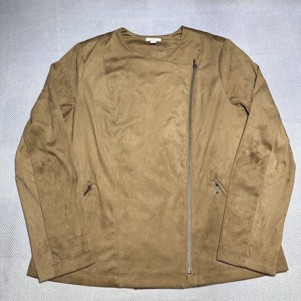 J Jill Moto Faux Suede Jacket Asymmetric Zip Camel Brown Women's Size Medium